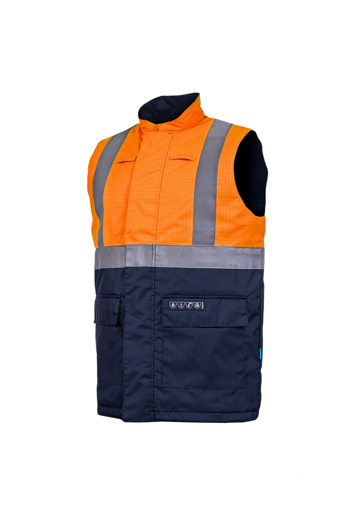 Sioen Bodywarmers Bravone multinorm fluo oranje-marineblauw