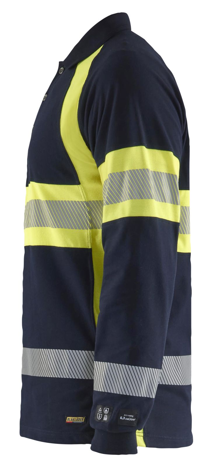 Blaklader Vlamvertragend Multinorm Poloshirt 34381741 piqué lange mouw vlamwerend antistatisch marineblauw-fluo geel(8933)