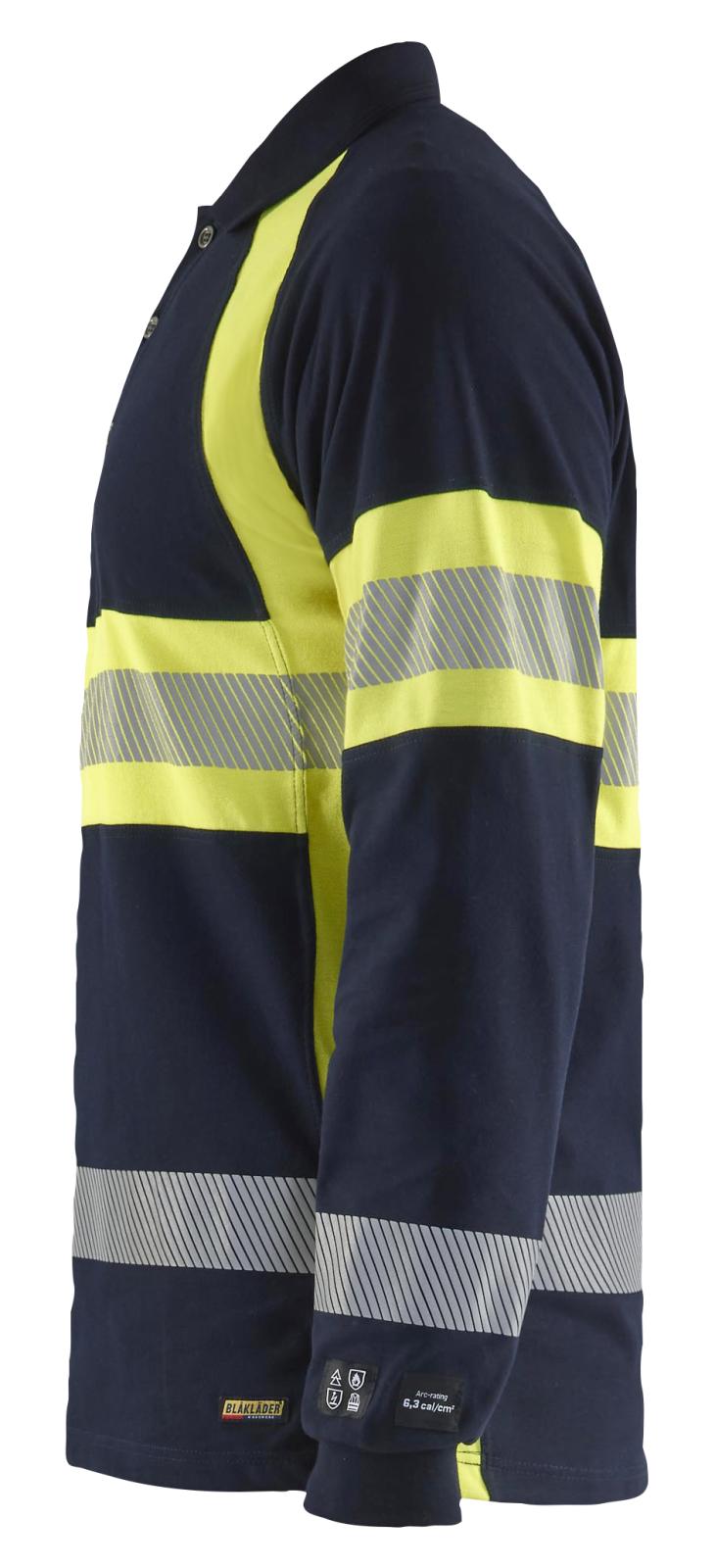Blaklader Vlamvertragend Multinorm Poloshirt 34381741 piqué lange mouw vlamwerend antistatisch marineblauw-fluo geel(8933)