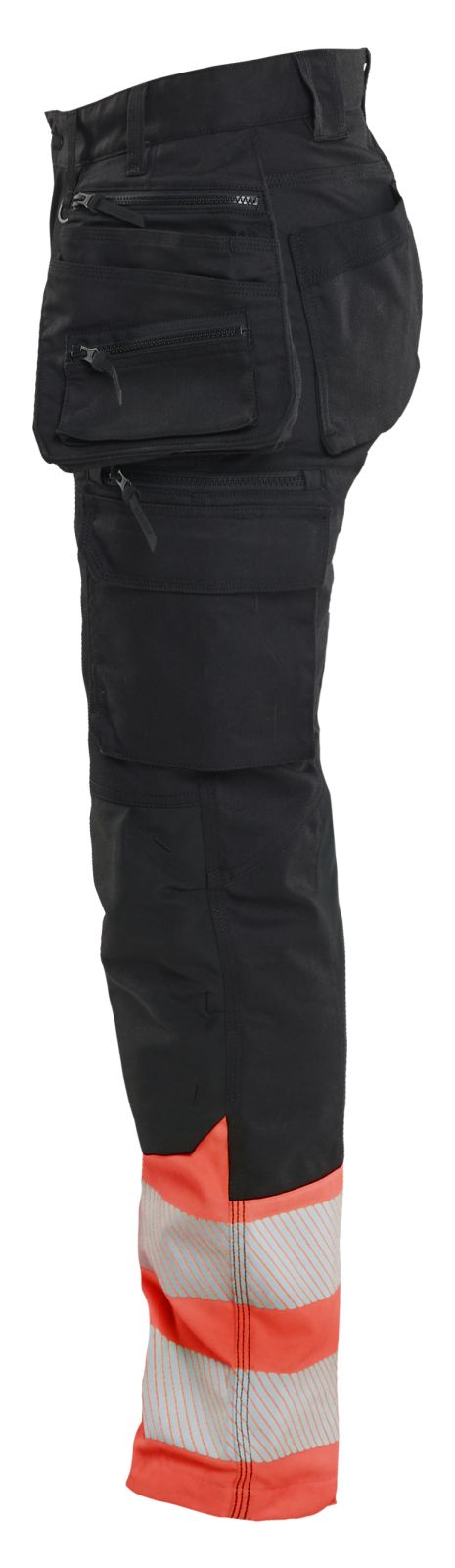 Blaklader Dames High Vis Werkbroek 70301149 Stretch met gereedschapszakken zwart-fluo rood(9955)