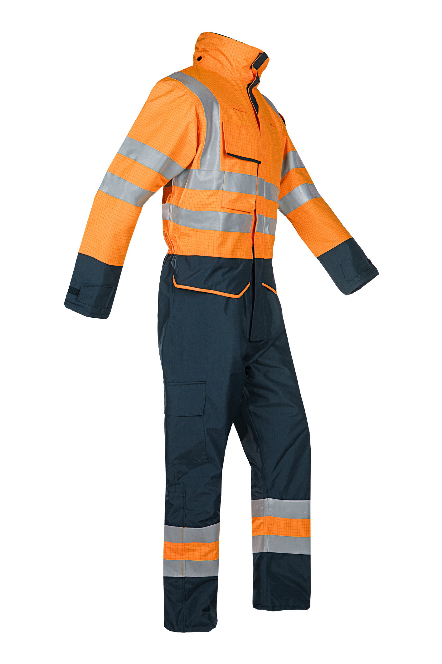 Sioen overall Carret multinorm fluo oranje-marineblauw