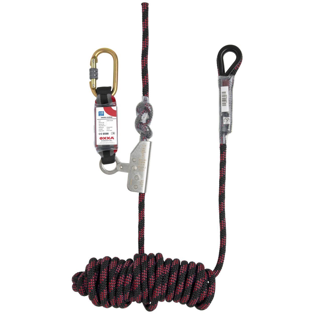 OXXA Essential Valstopapparaat Huntington 4111 met valdemper en lijn 10m 15kN zwart-rood