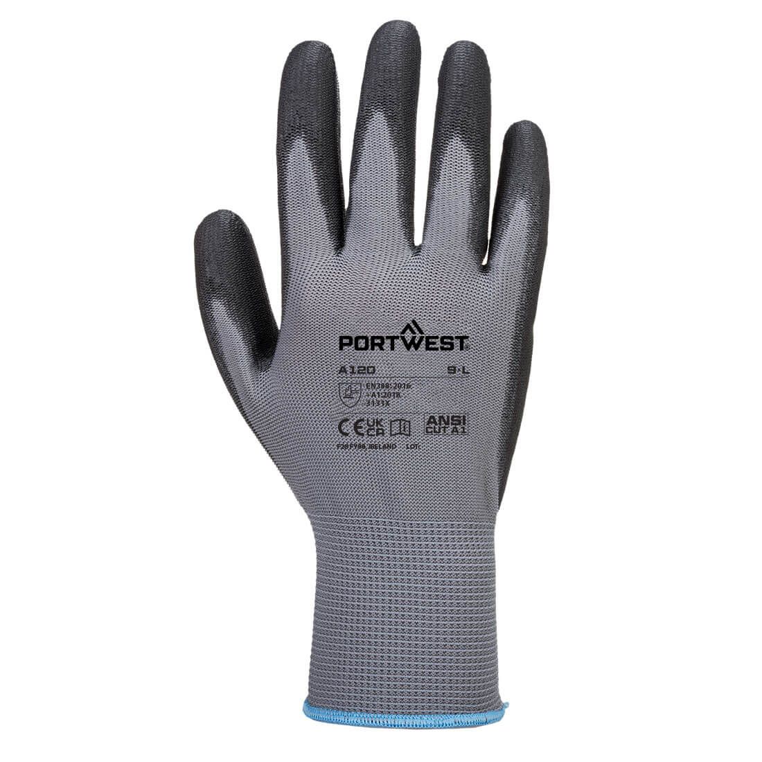 Portwest Algemeen Gebruik Handbescherming Handschoen A120 PU Palm lichtblauw-wit(G8)
