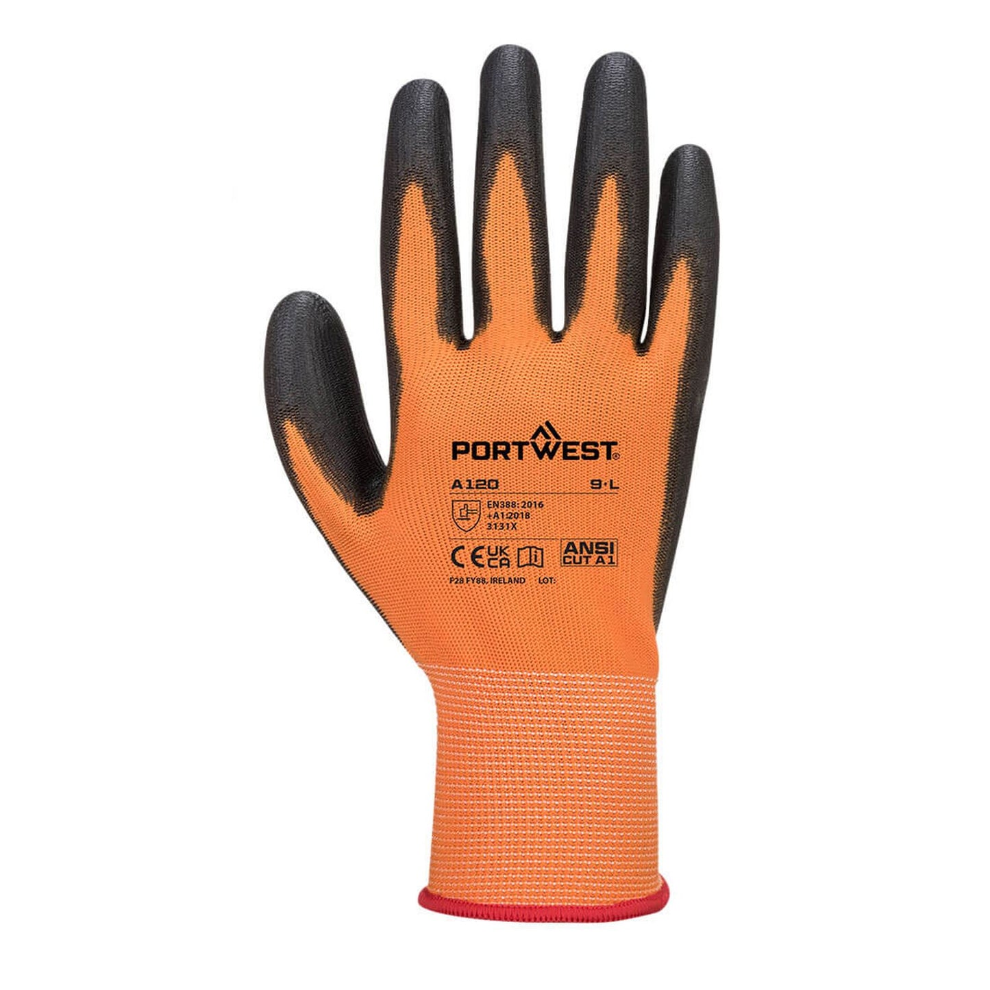 Portwest Algemeen Gebruik Handbescherming Handschoen A120 PU Palm oranje-zwart(O8)