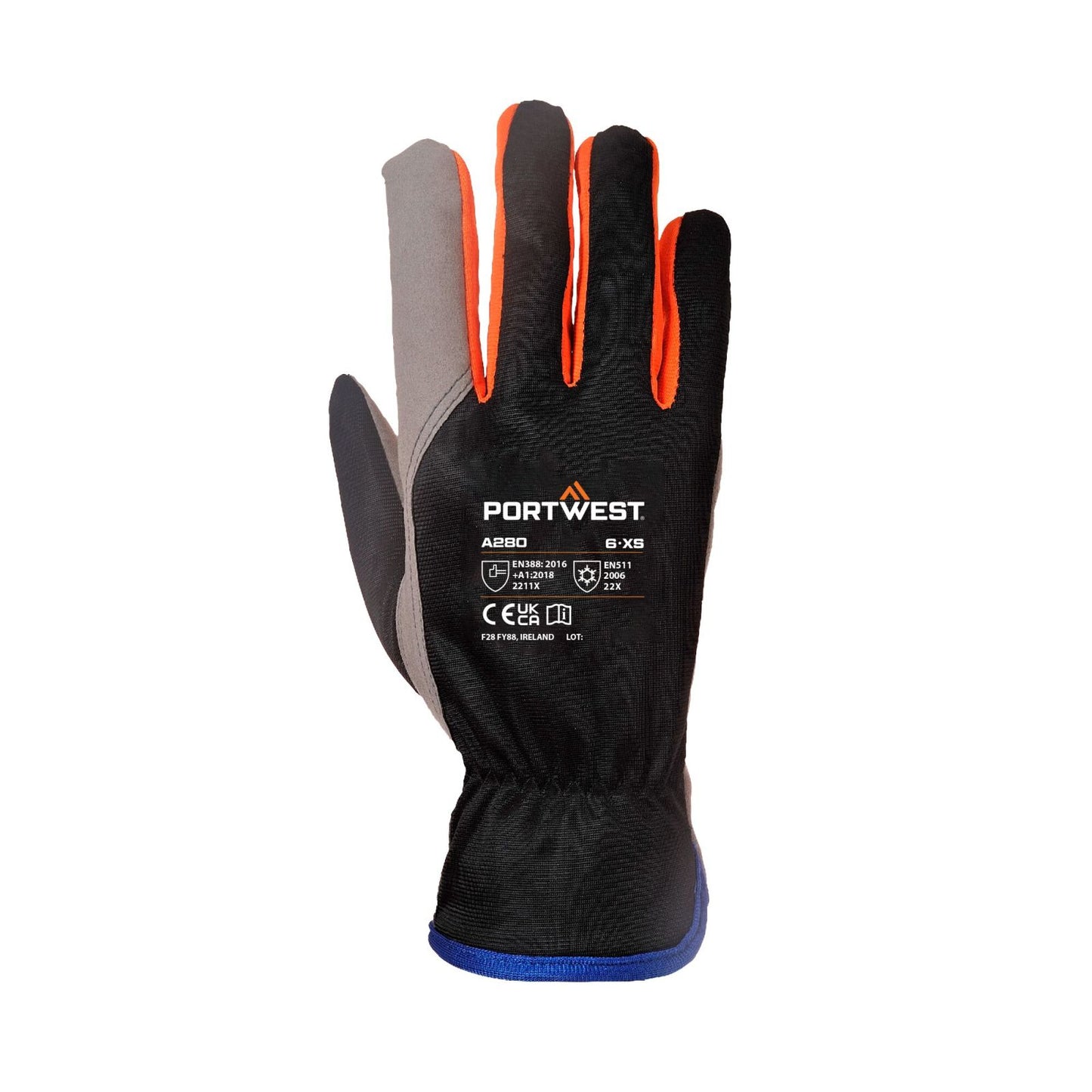 Portwest Handschoenen A280 zwart-oranje(K1)