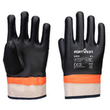 Portwest Handbescherming Algemeen Gebruik Handschoenen A402 grip PVC dubbel gedipt zandkorrel contacthitte zwart-oranje(K1)