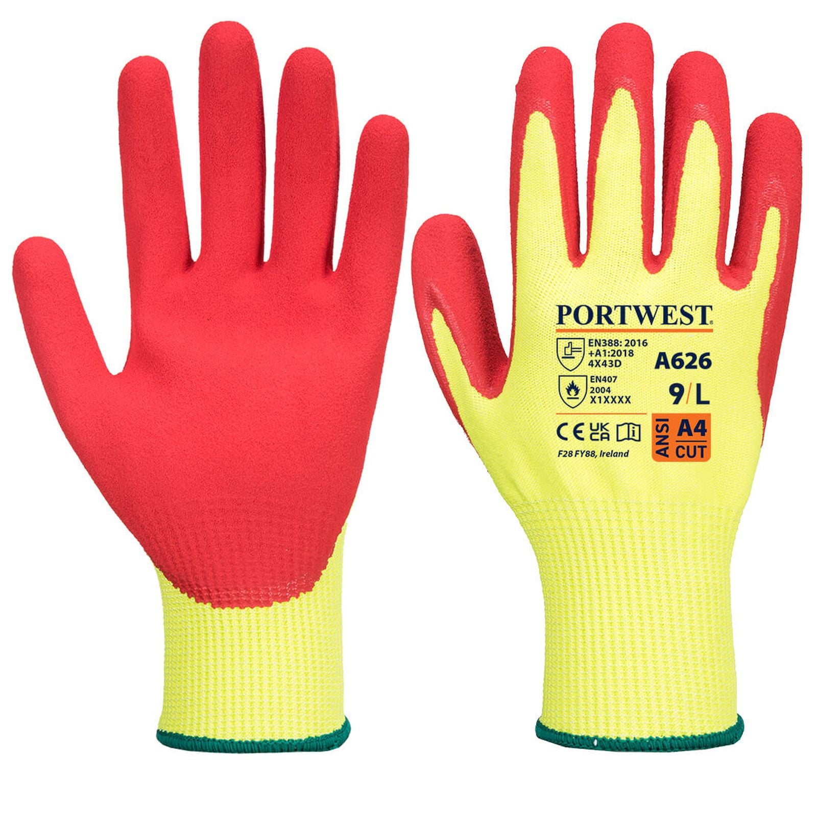 Portwest Handschoenen A626 Vis-Tex HR snijbestendige handschoen met Nitril geel-rood(Y5)