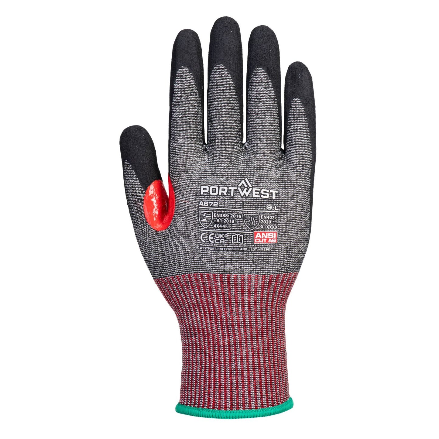 Portwest Snijbestendig Handbescherming Handschoen A672 CS Cut F13 Nitril zwart(K8)