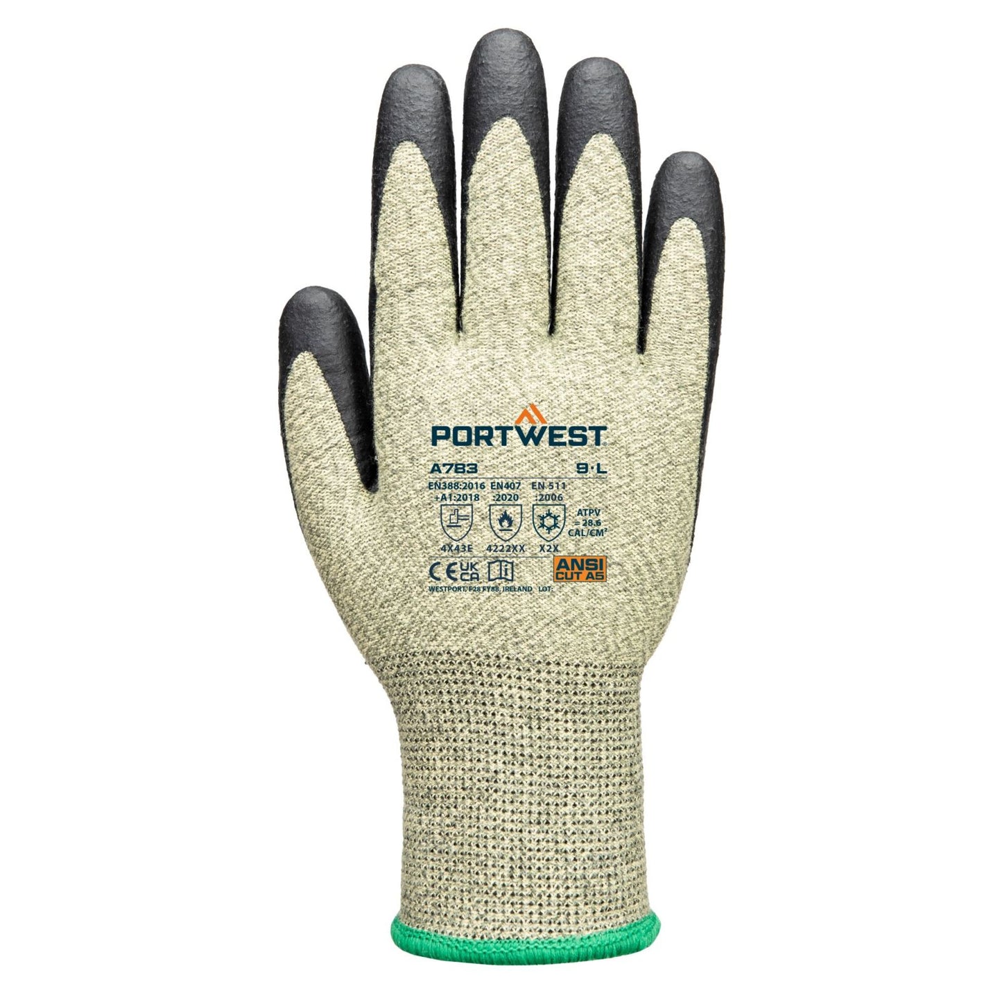 Portwest Handbescherming Vlamboog bestendige handschoenen Handschoenen A783 arc grip 13E Niveau 3 groen-zwart(E8)