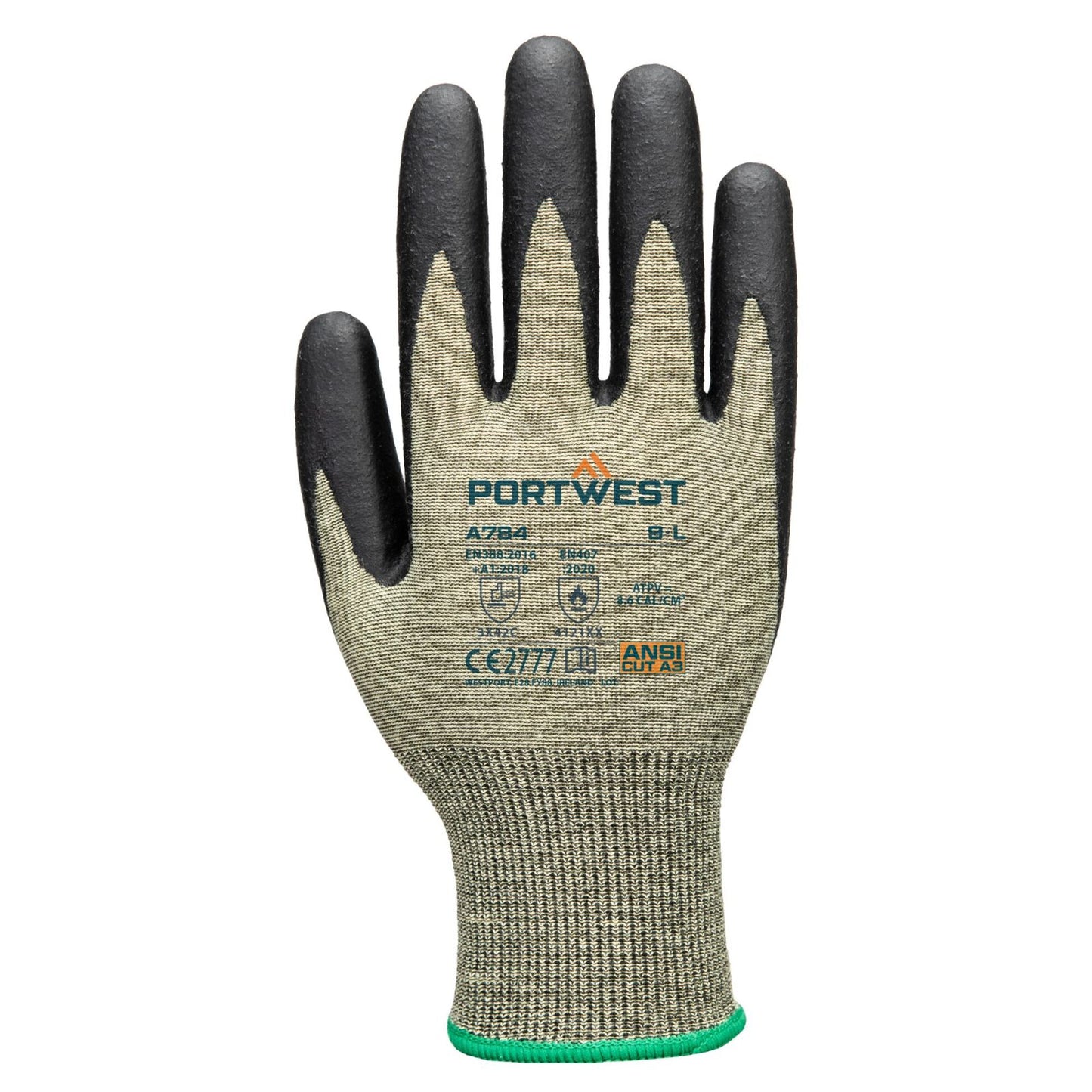 Portwest Handbescherming Vlamboog bestendige handschoenen Handschoenen A784 arc grip 18C viveau 1 groen-zwart(E8)