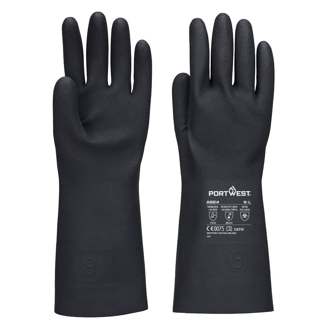 Portwest Chemisch Bestendige Handbescherming Handschoenen A824 Chem 350 Butyl zwart(BK)