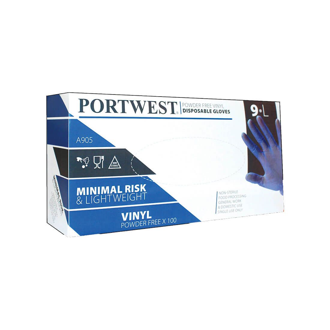 Portwest Disposable Handbescherming Wegwerphandschoen A905 Poedervrij Vinyl (Pk100) blauw(BL)