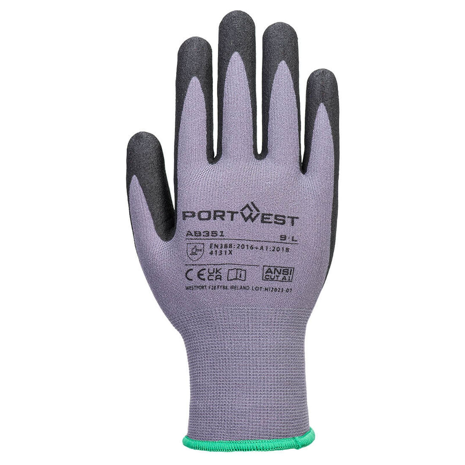 Portwest handschoen AB351 Grip 15 Nitril dots - 12 pack grijs-zwart(G8)