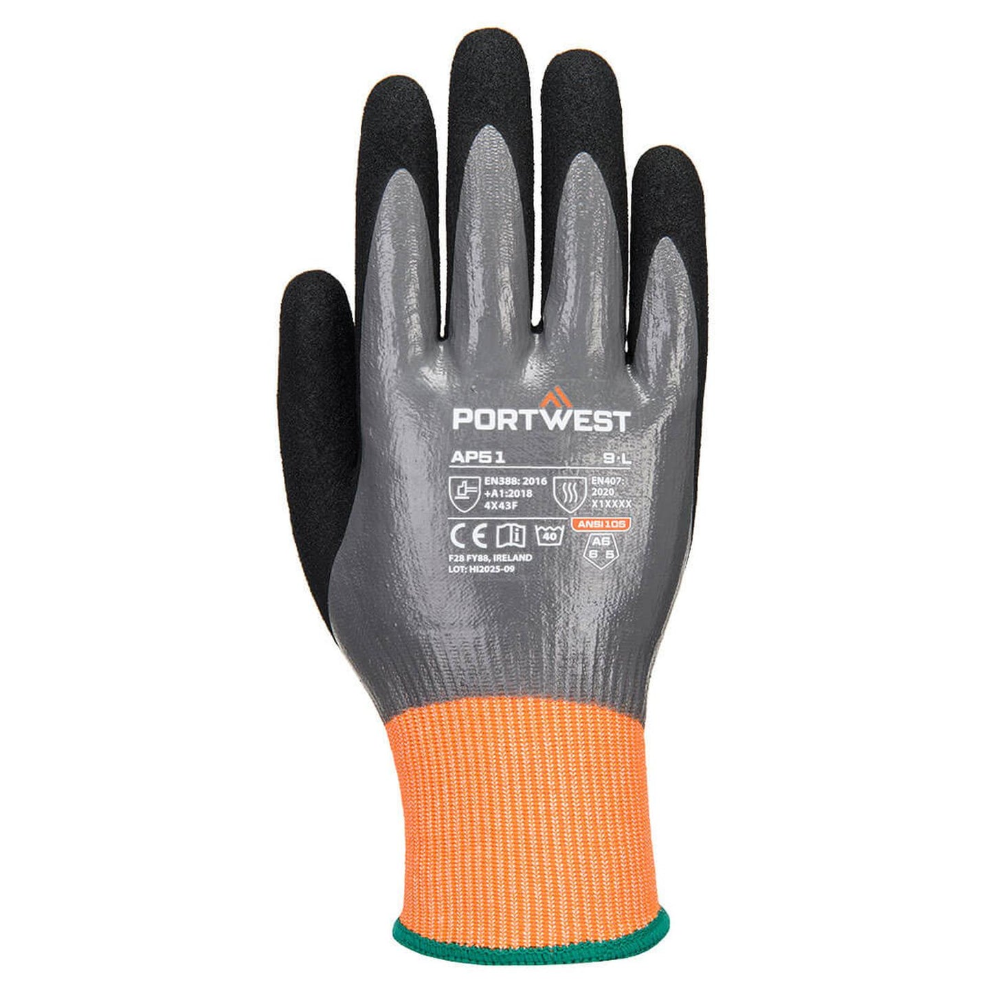 Portwest Snijbestendig Handbescherming Handschoenen AP51 Cut F15 Nitrile Aqua grijs-zwart(G8)