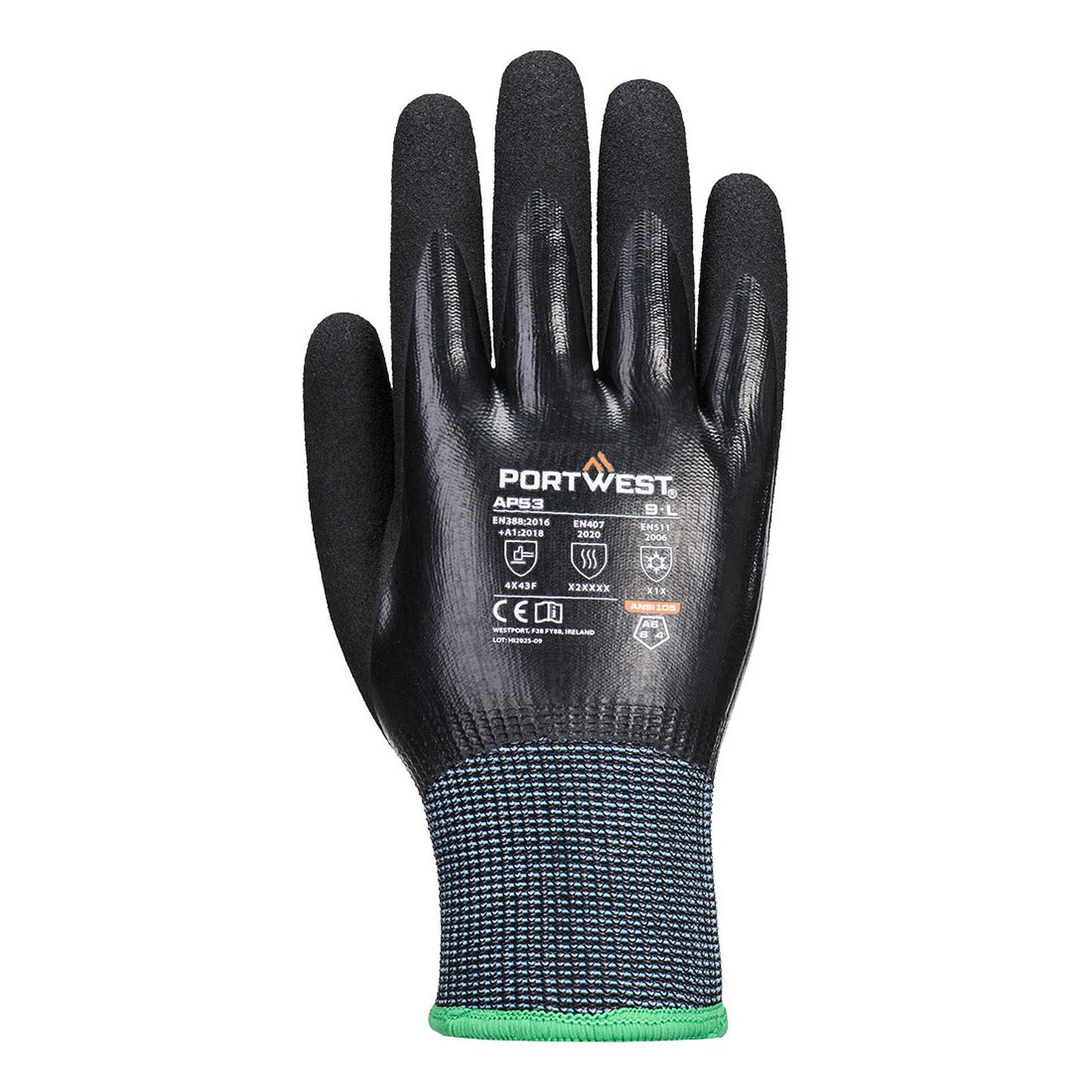 Portwest Handschoenen AP53 Cold F15 Nitrile Aqua Cut zwart(BK)