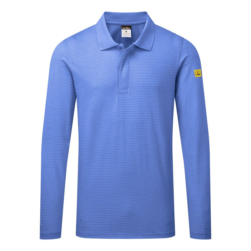 Portwest ESD Werkkleding Poloshirt AS23 lange mouw anti-statisch ESD Polo hamilton blauw(HB)