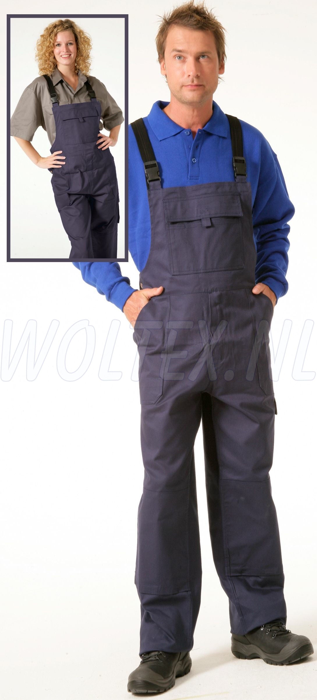 Economy Wear Am. Overalls 3BT-M010002 Kniezakken- verstelbare taille Katoen donkerblauw