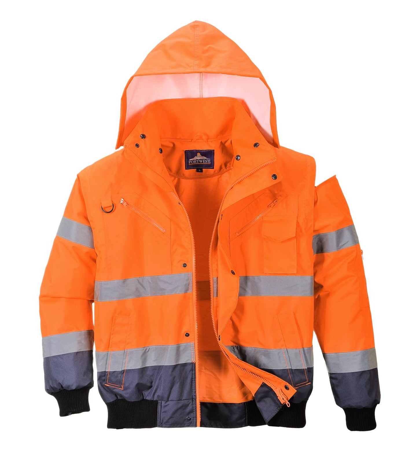 Portwest Jassen C465 HiVis Uitneembare voering- mouwen oranje-marineblauw(ON)