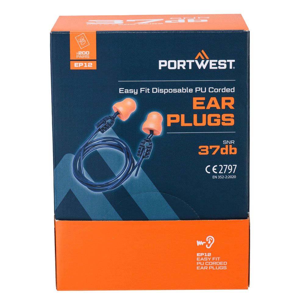 Portwest Eco Eco Oordoppen EP12 Easy Fit PU-schuim koord 200 paar oranje(OR)