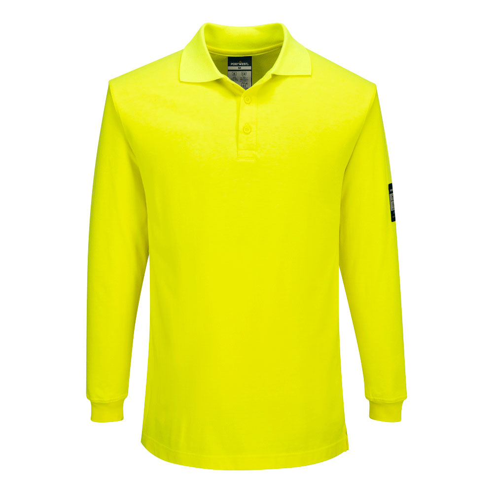 Portwest PW3 FR Poloshirt FR805 gebreid Modaflame long sleeve vlamwerend antistatisch geel(YE)
