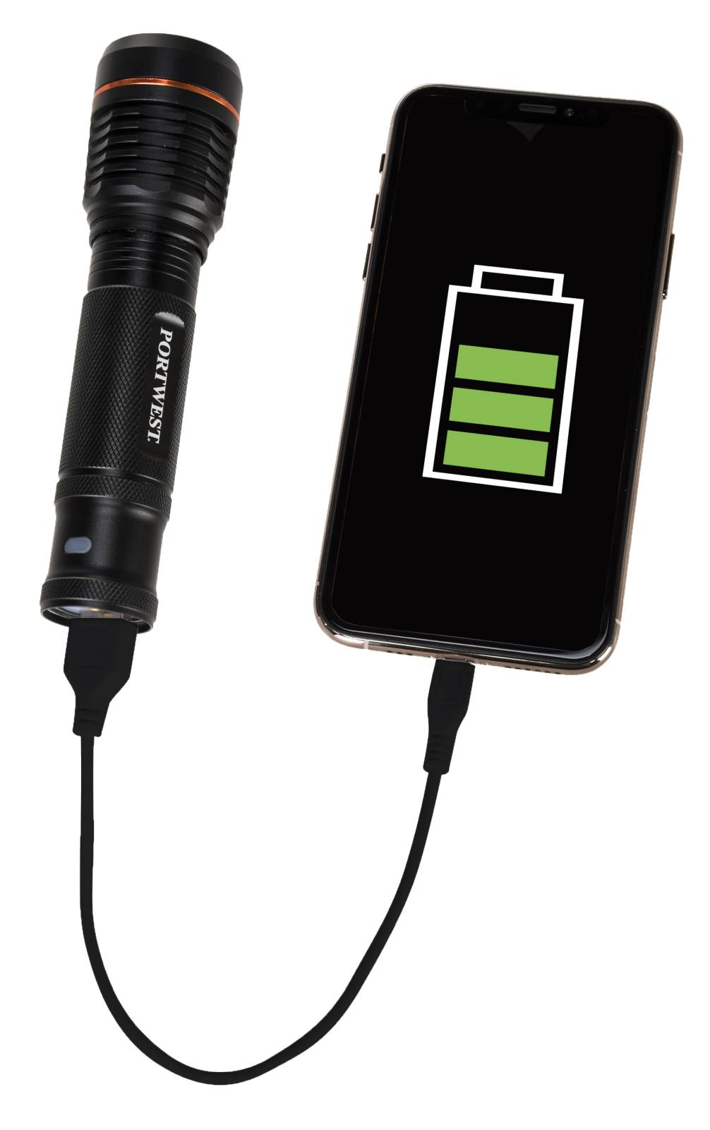 Portwest Lampen PA75 USB- oplaadbaar black(BK)