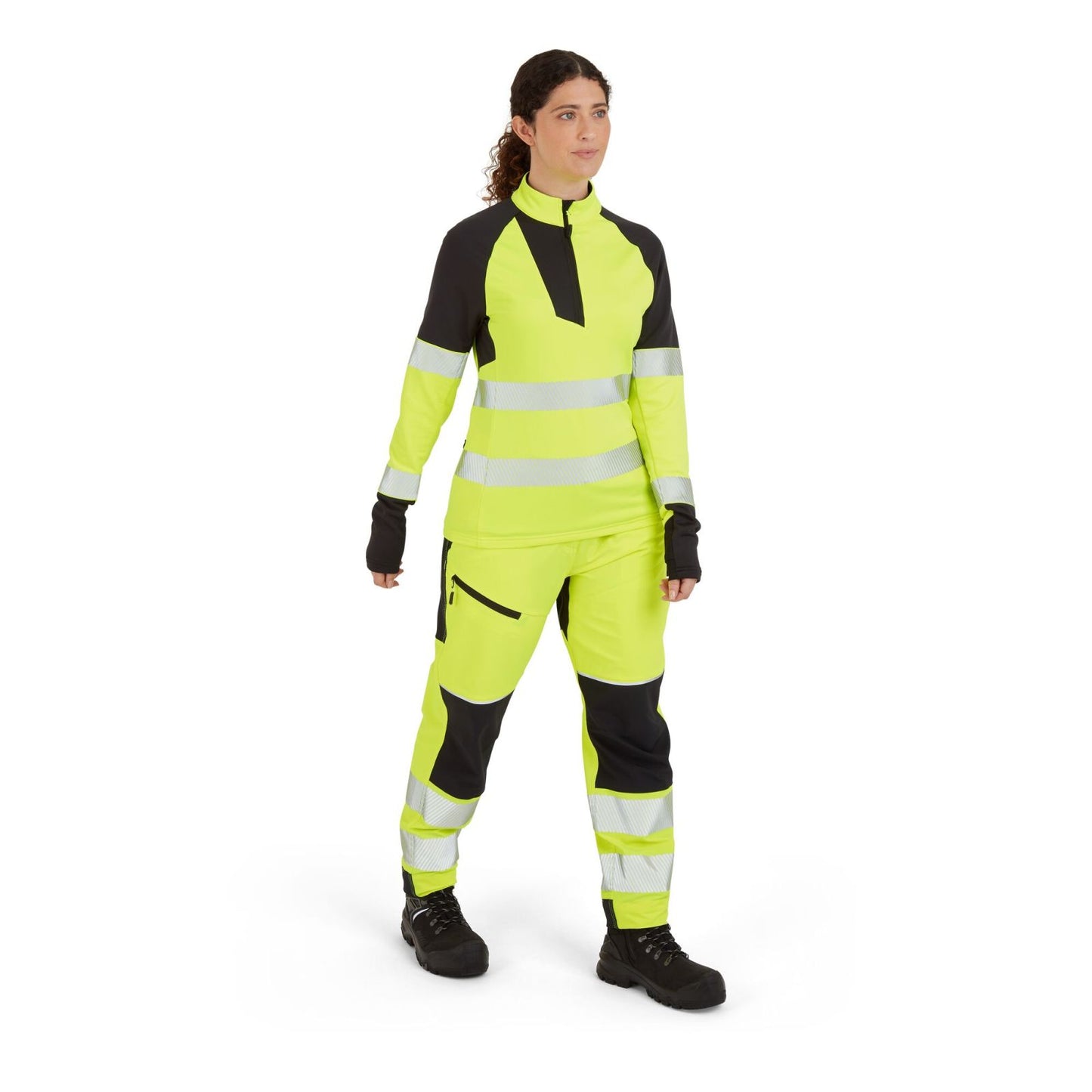 Portwest PW3 Hoge zichtbaarheid Sweatshirt T173 Hi-Vis 1/4 rits dames geel-zwart(YB)