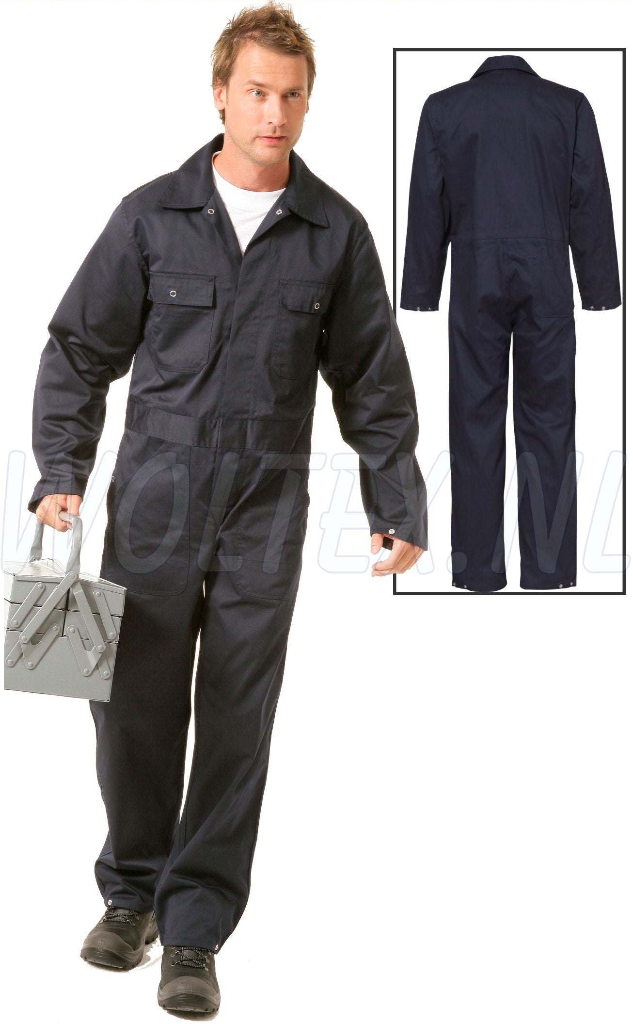 Economy Wear Overalls 3BO-M020001 Drukknopen Polyester- katoen donkerblauw(NAVY)