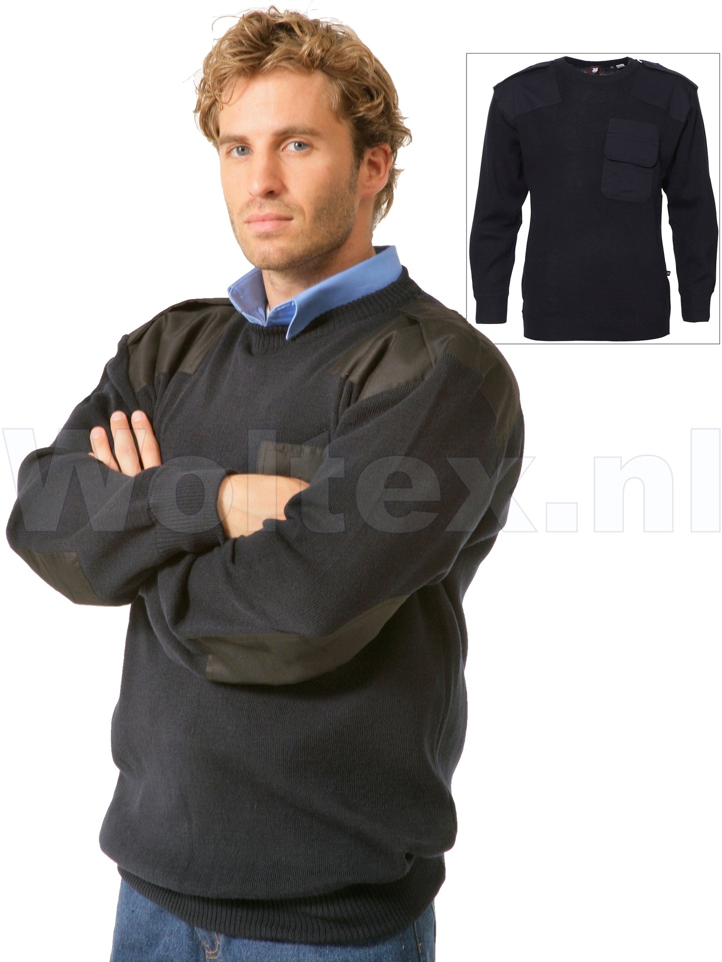 Economy Wear Polosweaters Roger Commandotrui Wol- acryl donkerblauw(NAVY)