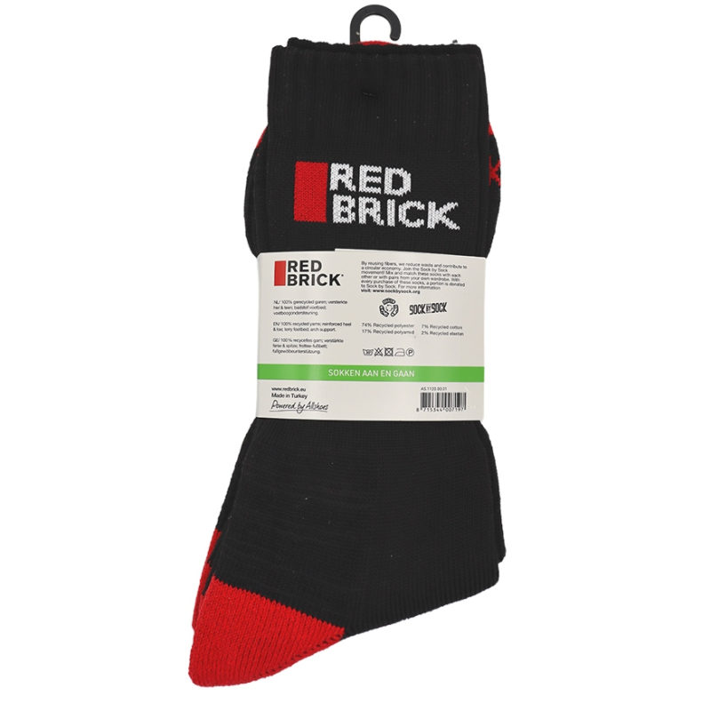 Redbrick Accessoires Werksokken Recycled 2-Pack zwart-rood
