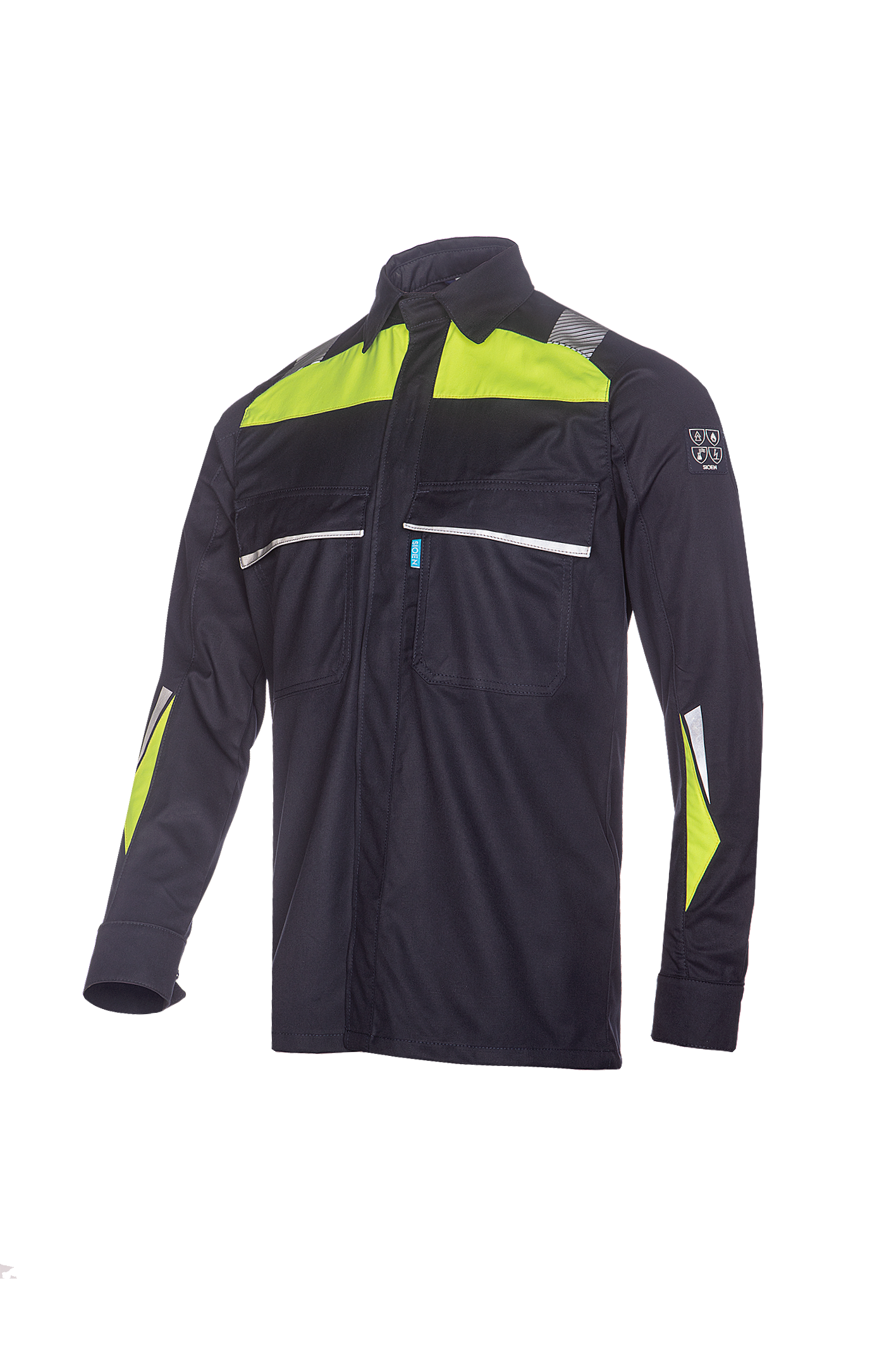 Sioen hemd Rufford multinorm marineblauw-fluo geel