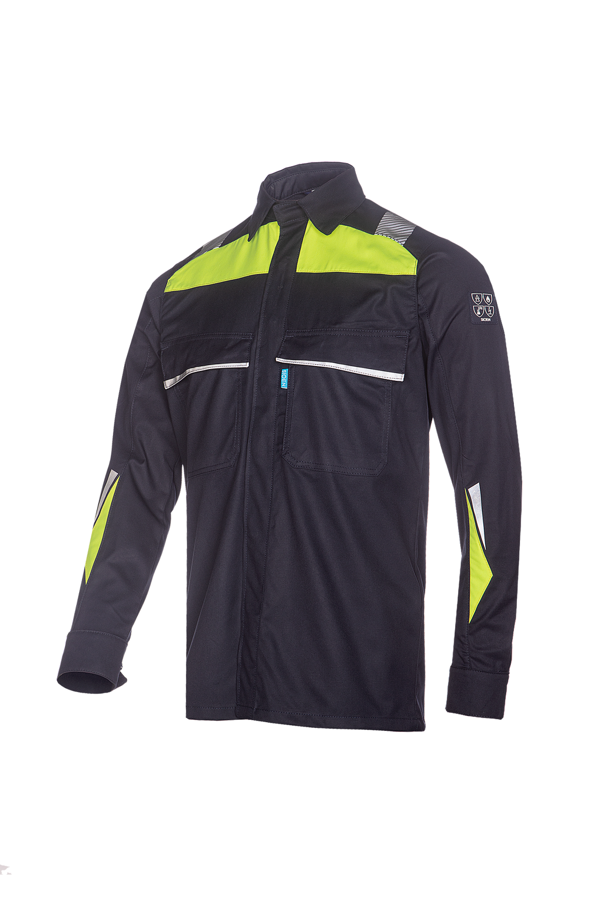 Sioen hemd Rufford multinorm marineblauw-fluo geel