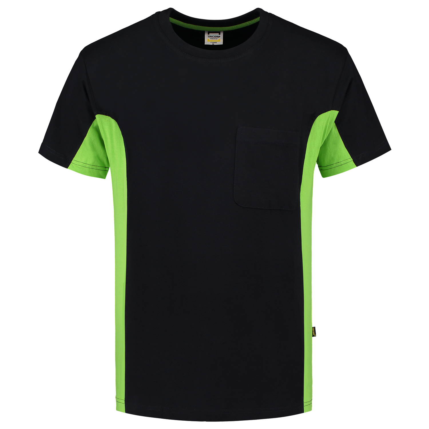 Tricorp Workwear T-shirts 102002-TT2000 zwart-limoen(blacklime)