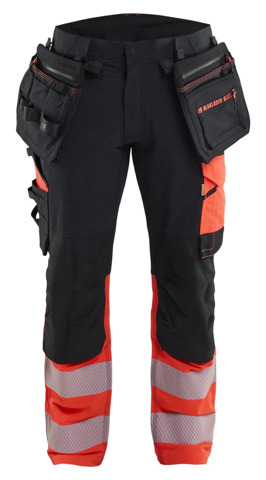 Blaklader High vis ToolRig Werkbroeken 11451648 4-weg stretch HiVis zwart-fluo rood(9955)
