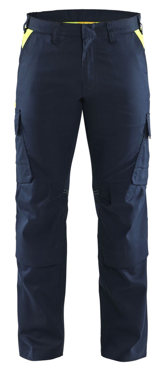 Blaklader Industrie Werkbroeken 14481832 stretch kniezakken reflectie donker marineblauw-fluo geel(8633)