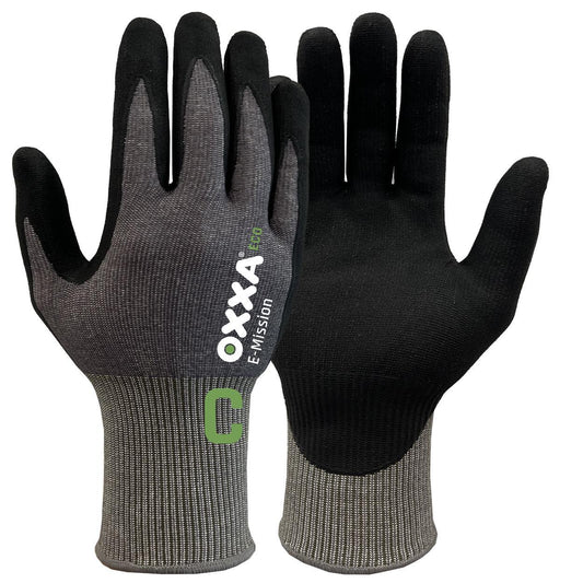 OXXA Premium ECO Handschoen E-Mission Cut C 52-700 snij C touchscreen ventilatie zwart-grijs