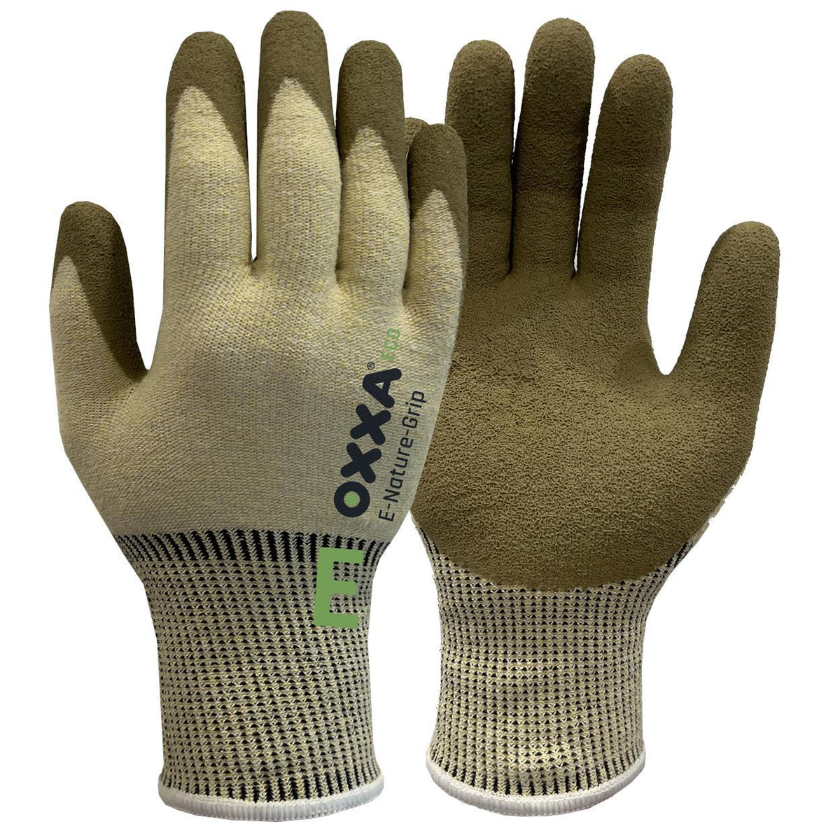 OXXA Premium ECO Handschoen E-Nature-Grip Cut E 52-710 snij E ventilatie olijfgroen-zachtgeel
