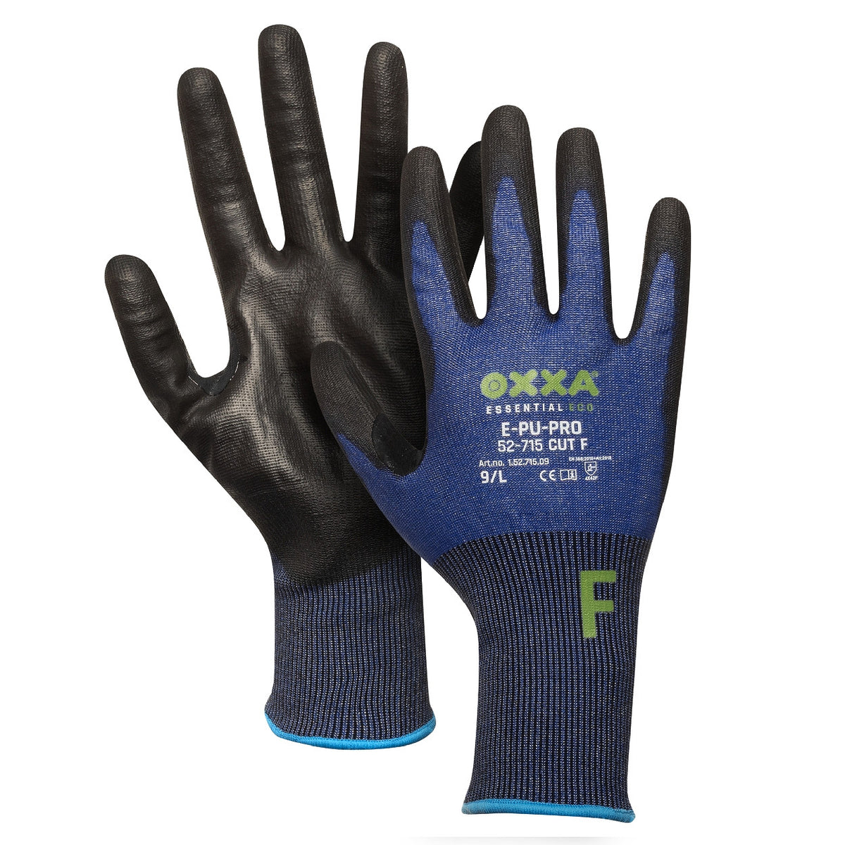 OXXA Essential ECO Handschoen E-PU-Pro 52-715 Cut F snijbescherming zwart-blauw