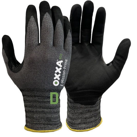 OXXA Premium ECO Handschoen E-Mission-Prime Cut D 52-720 snij D touchscreen ventilatie zwart-peper & zoutgrijs