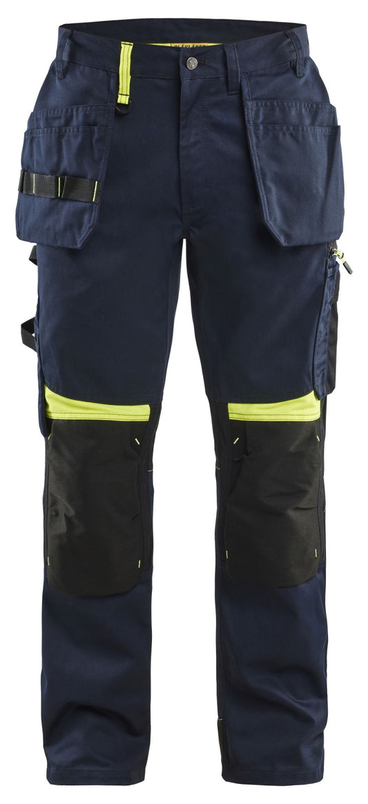 Blaklader Ambacht Werkbroeken 15551860 spijkerzakken stretch kniezakken donker marineblauw-fluo geel(8633)