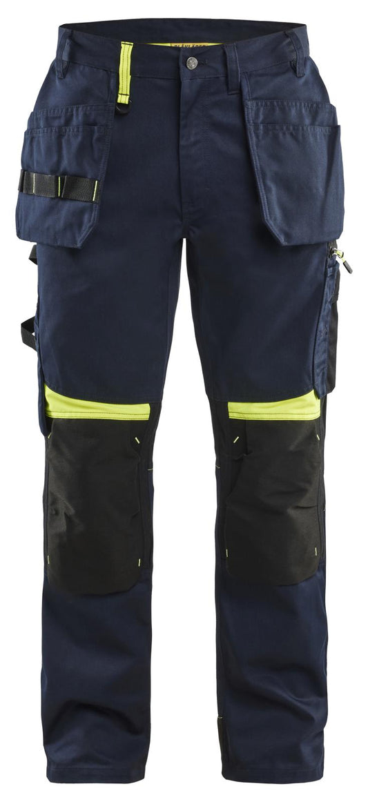 Blaklader Ambacht Werkbroeken 15551860 spijkerzakken stretch kniezakken donker marineblauw-fluo geel(8633)
