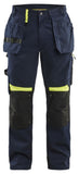 Blaklader Ambacht Werkbroeken 15551860 spijkerzakken stretch kniezakken donker marineblauw-fluo geel(8633)