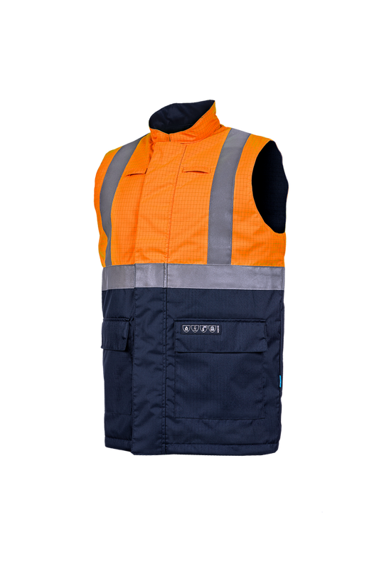 Sioen Bodywarmers Bravone multinorm fluo oranje-marineblauw