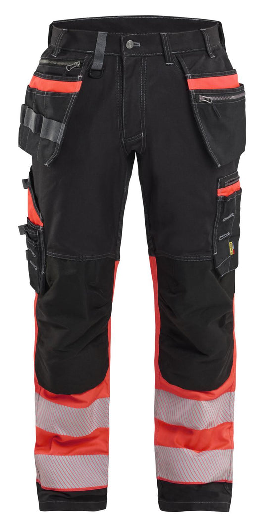Blaklader High Vis Werkbroeken 17941370 stretch HiVis gereedschapszakken katoen zwart-fluo rood(9955)