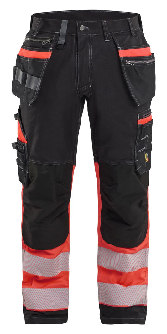 Blaklader High vis Werkbroeken 17941370 stretch HiVis gereedschapszakken katoen zwart-fluo rood(9955)