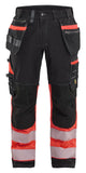 Blaklader High Vis Werkbroeken 17941370 stretch HiVis gereedschapszakken katoen zwart-fluo rood(9955)