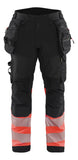 Blaklader Werkbroeken 18212513 HiVis zwart-fluo rood(9955)