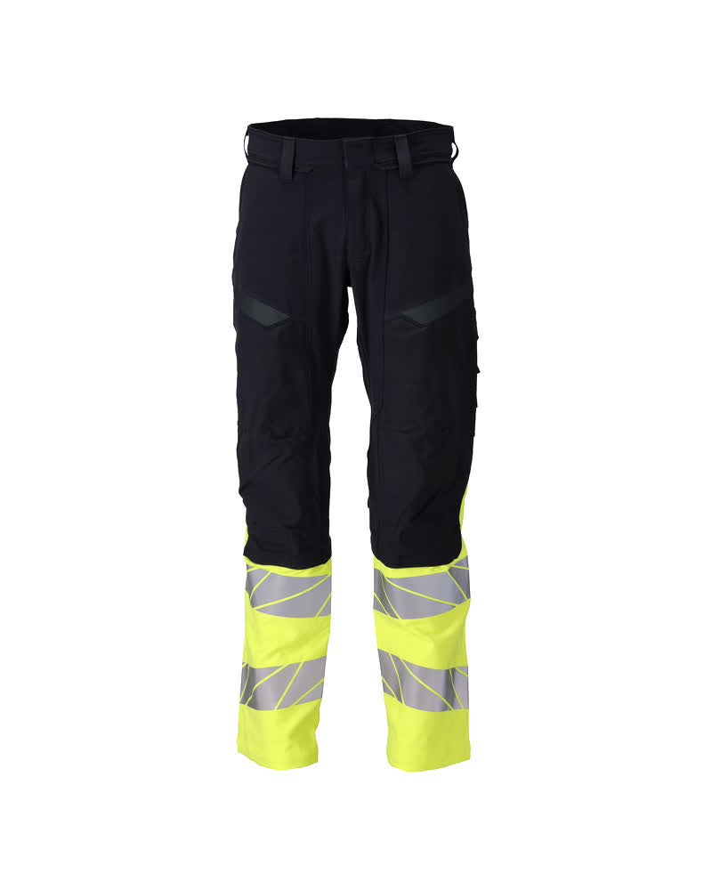 Mascot Accelerate Multisafe Broek 21179-284 kniezakken Ultimate Stretch vlamvertragend antistatisch HiVis donker marineblauw-fluo geel(01017)