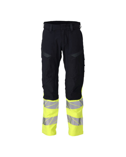 Mascot Accelerate Multisafe Broek 21179-284 kniezakken Ultimate Stretch vlamvertragend antistatisch HiVis donker marineblauw-fluo geel(01017)