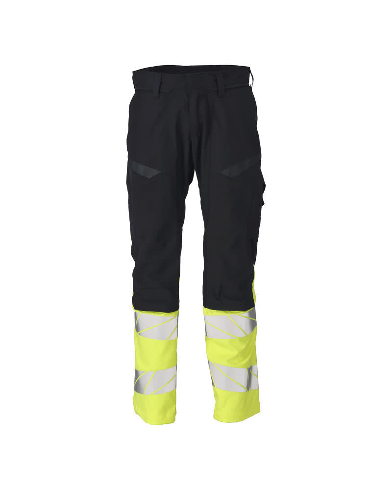 Mascot Accelerate Multisafe Broek 21479-281 kniezakken vlamvertragend antistatisch stretch HiVis donker marineblauw-fluo geel(01017)