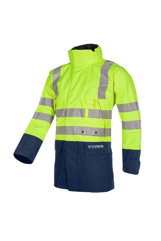 Sioen parka Winseler multinorm fluo geel-marine